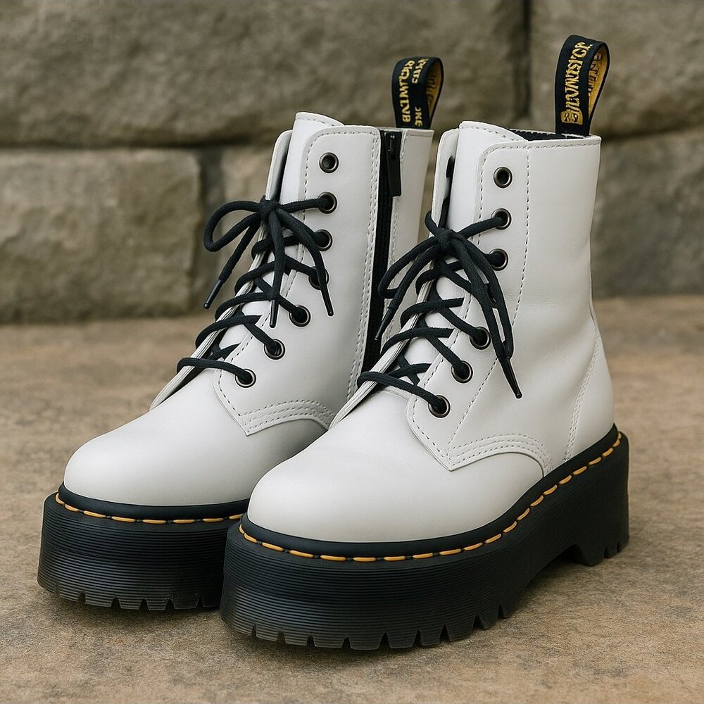 Dr Doc Martens Women Jadon White Leather Moto Boots Size 9 Y2K Punk Grunge Goth